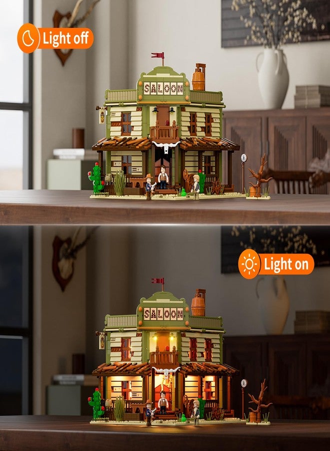 FUNWHOLE Western-Saloon Lighting Building-Bricks Set - The Old West Saloon LED Light Construction Building Model Set 2026 Pcs for Adults and Teen - Image 5